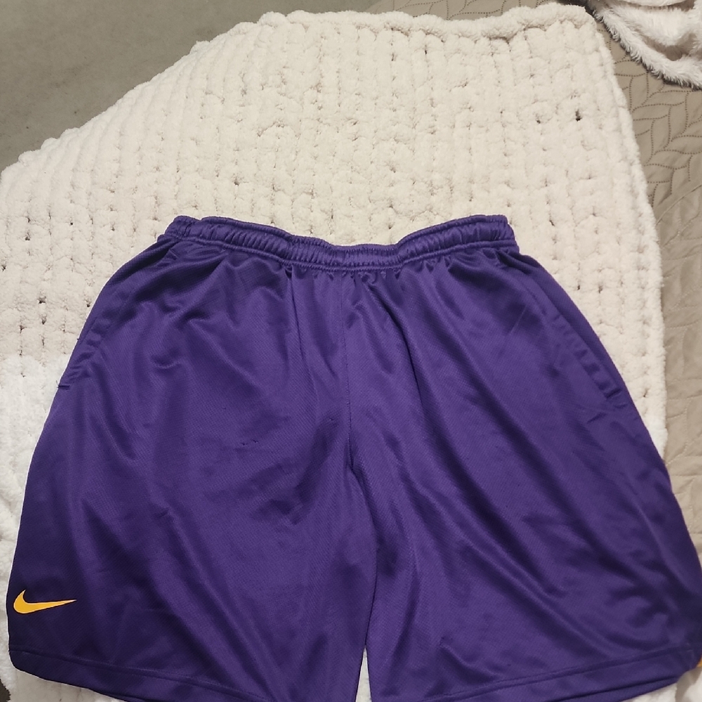 NIKE Purple Athletic Shorts with Yellow Logo